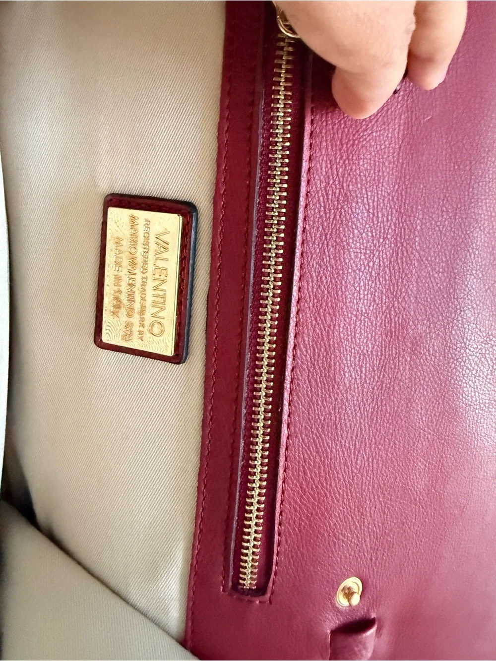 Valentino Burgundy Leather Wristlet Clutch with Tassel